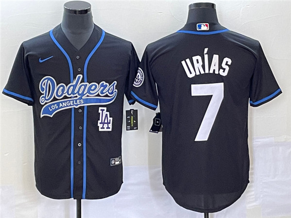 Men's Los Angeles Dodgers #7 Julio Urías Black With Patch Cool Base Stitched Baseball Jersey